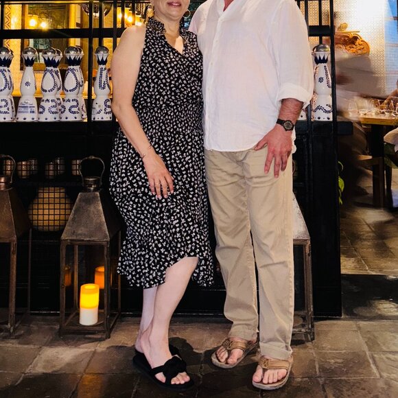 EUC Halogen Floral Smocked Halter Dress XL Black White Maxi Long Sleeveless - Picture 2 of 7